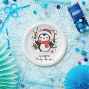 Schneebezaubernde Pinguin-Babydusche Pappteller