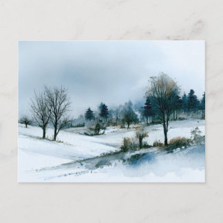 Schneeblaue Wasserfarben-Landpostkarte Postkarte