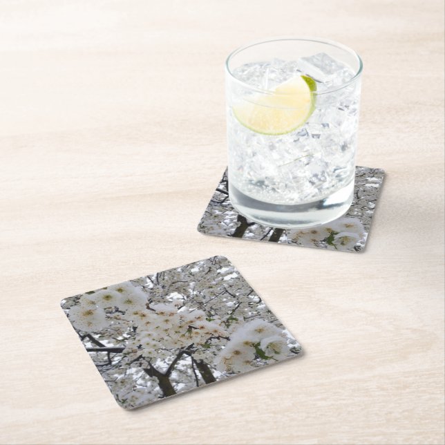 Schneeblossom Papier-Set coaster  Rechteckiger Pappuntersetzer (Vor Ort)