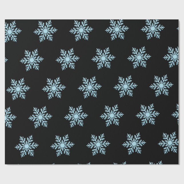 Schneeblumen-Wrap-Papier auf schwarzem Hintergrund Geschenkpapier (Flach)