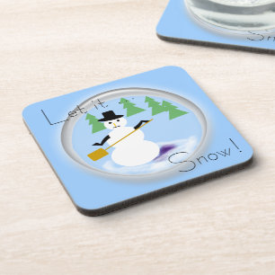 Schneebrillen-Set - Schneemann schaufelt Schnee Getränkeuntersetzer