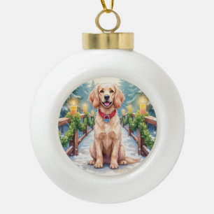 Schneebrücke Boykin Spaniel Weihnachtskunst Keramik Kugel-Ornament