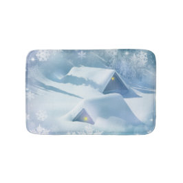 Schneedecke in einem Wald Badematte