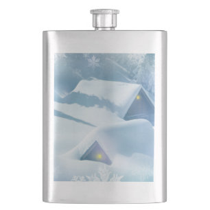 Schneedecke in einem Wald Flachmann