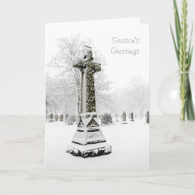 Schneedecktes Kreuz - Personalisierbare Weihnachts Feiertagskarte (Vorderseite)