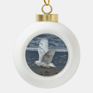 Schneeeule am Strand Keramik Kugel-Ornament