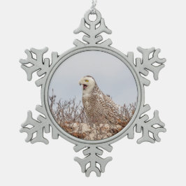 Schneeeule am Strand Schneeflocken Zinn-Ornament