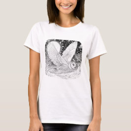 Schneeeule Eule bei Nacht unterm Sternenhimmel T-Shirt