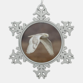 Schneeeule im Flug Schneeflocken Zinn-Ornament