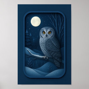 Schneeeule im Mondlicht Poster