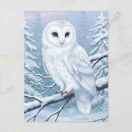 Schneeeule im Winterwald Wasserfarben-Postkarte Postkarte