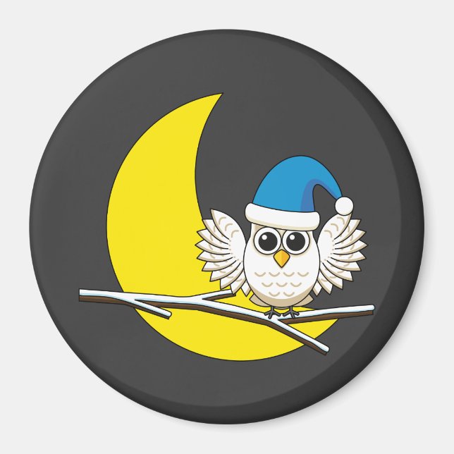 Schneeeule in der Winternacht des Neumonds Magnet (Vorne)