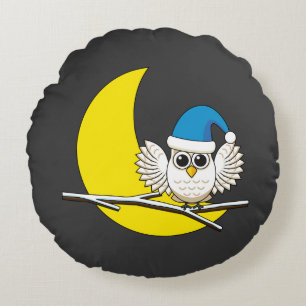 Schneeeule in der Winternacht des Neumonds Rundes Kissen