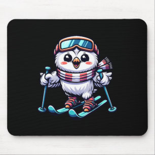 Schneeeule Ski fahren Niedliche Eulen-Skifahrerin  Mousepad