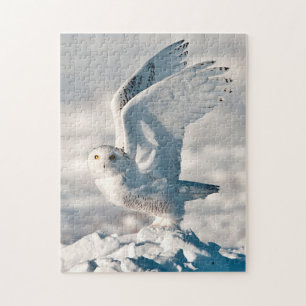 Schneeeule startet vom Schnee Puzzle