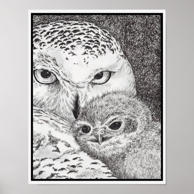 Schneeeule und Baby-Eule Poster (Vorne)