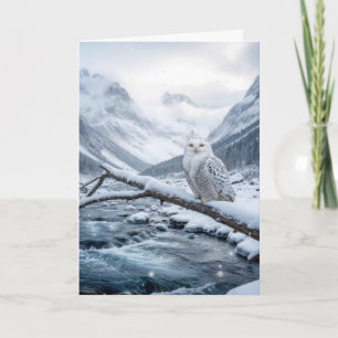 Schneeeule Weihnachten auf einem winterlichen Ast Karte