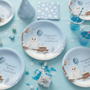 Schneeeule Winter Onederland Geburtstag Pappteller