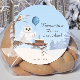 Schneeeule Winter Onederland Geburtstag Runder Aufkleber