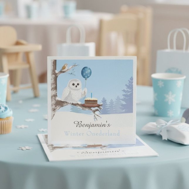 Schneeeule Winter Onederland Geburtstag Serviette (Von Creator hochgeladen)