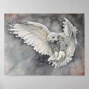 Schneeeulen-Abstieg Aquarell-Wildlife-Kunstwerk Poster