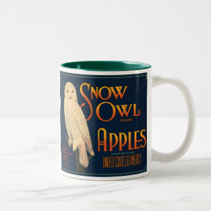 Schneeeulen-Äpfel Obstkisten-Etikett Tasse