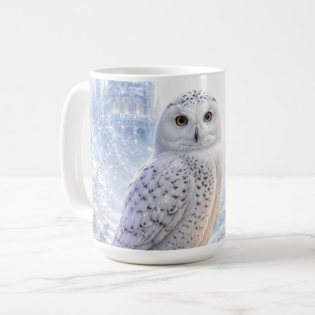 Schneeeulen-Wintermagie Kaffeetasse (Vorderseite Links)