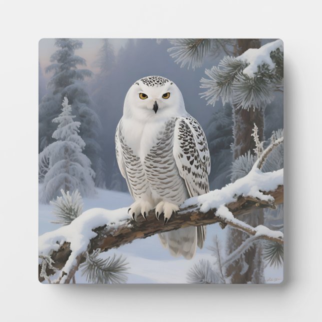 Schneeeulen-Winterporträt Fotoplatte (Vorderseite)