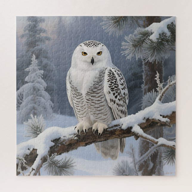 Schneeeulen-Winterporträt Puzzle (Vertikal)