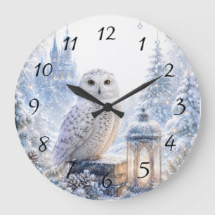 Schneeeulen-Winterzauber Große Wanduhr