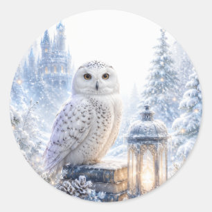 Schneeeulen-Winterzauber Runder Aufkleber