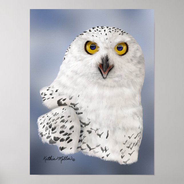 Schneeeulenkarikatur Poster (Vorne)