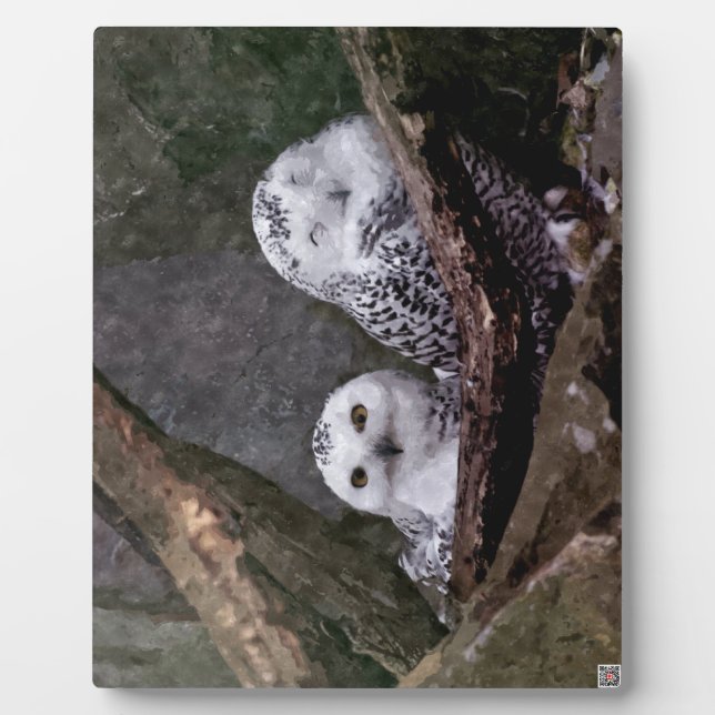 Schneeeulenpaar Wald Wildlife-Kunst Fotoplatte (Vorderseite)