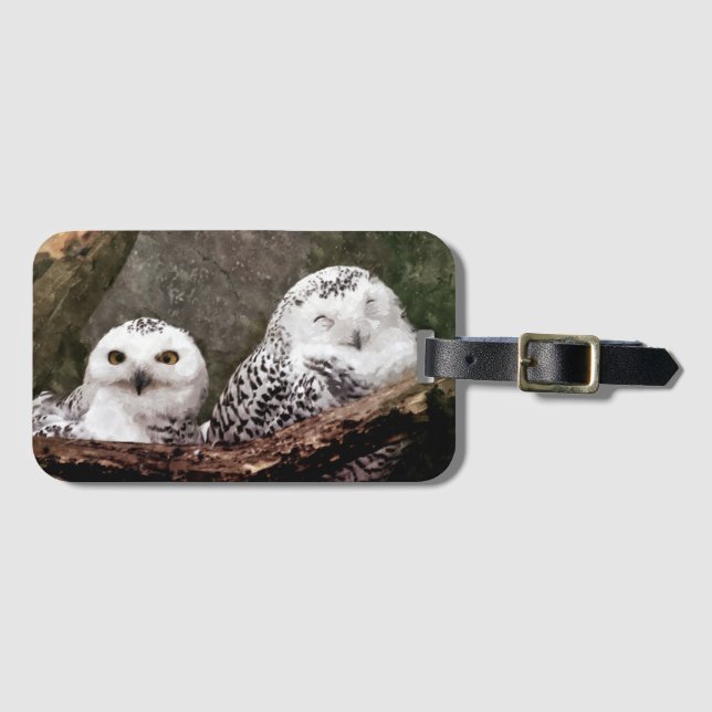 Schneeeulenpaar Wald Wildlife-Kunst Gepäckanhänger (Vorderseite (Horizontal))