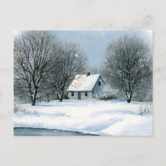 Schneefall am Landhaus im Winter Postkarte