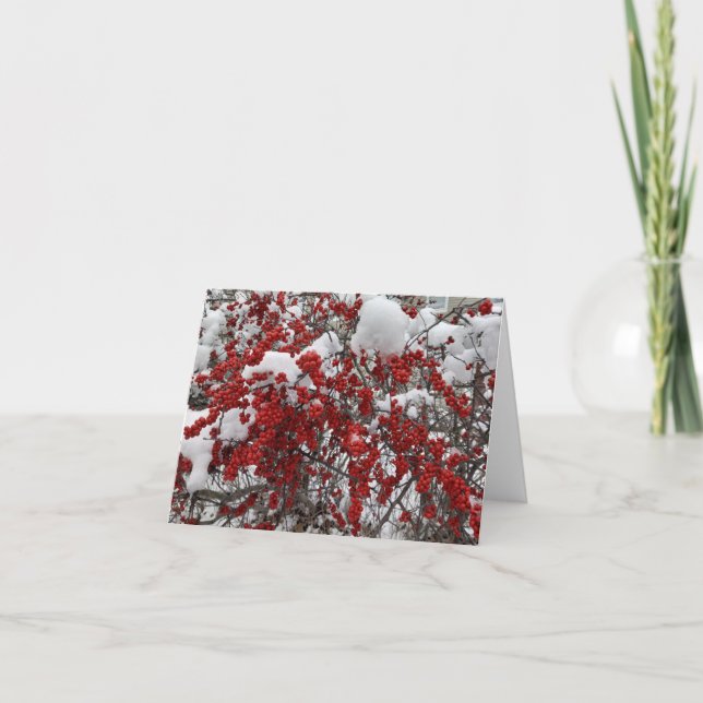 Schneefall auf der Red Berries Note Card Dankeskarte (Vorderseite)