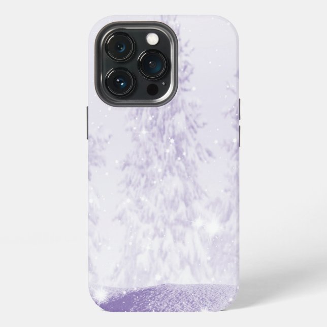 Schneefall auf violettem Hintergrund iPhone Hülle (Hinten)