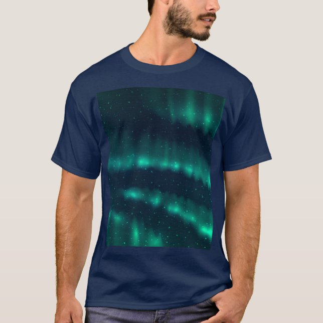 Schneefall Aurora Borealis - Nordlichter Kunstwerk T-Shirt (Vorderseite)