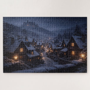 Schneefall-Dorf-Schloss-Puzzle Puzzle