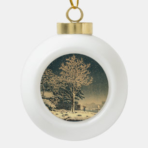 Schneefall in Feudal Japan am Sumida River Ukiyo Keramik Kugel-Ornament