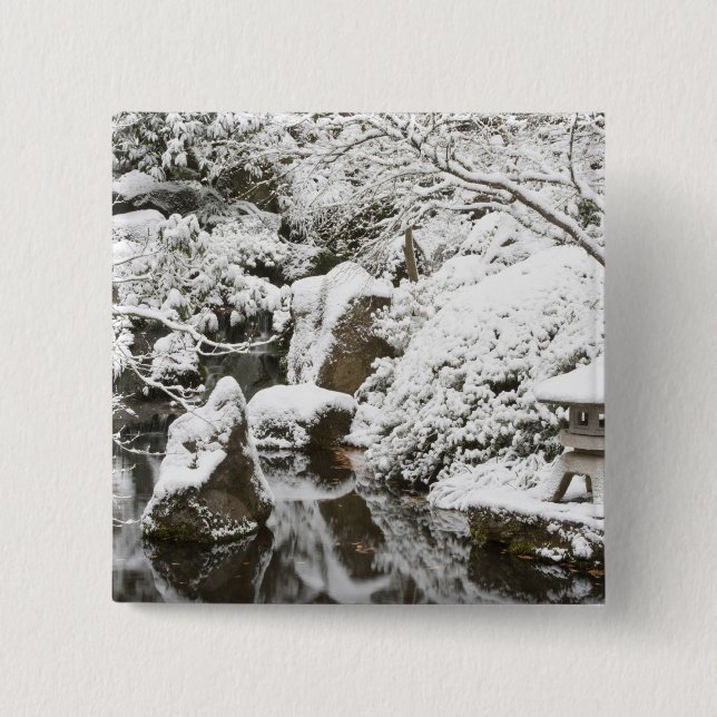 Schneefall in Portland, Japanischer Garten, 2 Button (Vorderseite)