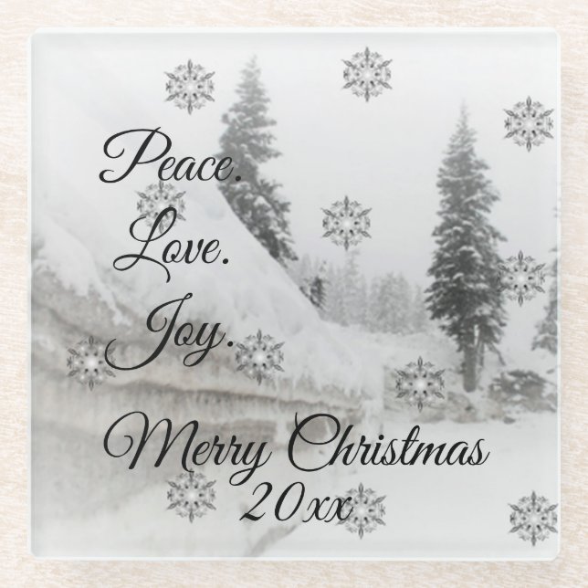 Schneefall Schneeflocken Schwarz-weiße Skizze Weih Glasuntersetzer (Vorderseite)