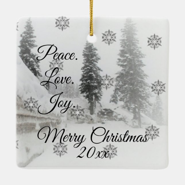 Schneefall Schneeflocken Schwarz-weiße Skizze Weih Keramikornament (Rückseite)