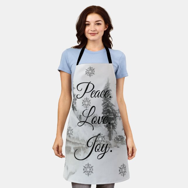 Schneefall Schneeflocken Schwarz-weiße Skizze Weih Schürze (Getragen)