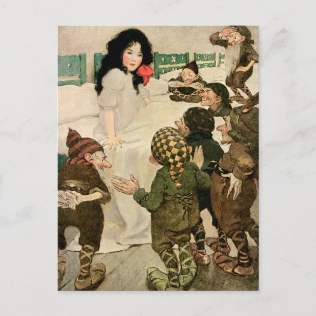 "Schneefall und die sieben kleinen Männer" Postkarte (Vorderseite)