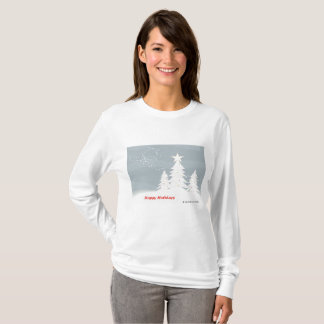 Schneefall und Pinienbäume - "Happy Holidays" T-Shirt