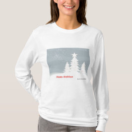 Schneefall und Pinienbäume - "Happy Holidays" T-Shirt