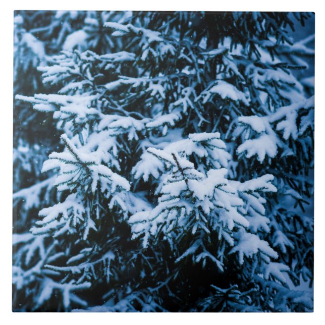 Schneefall Winter Weihnachtsbaum Fliese (Vorderseite)