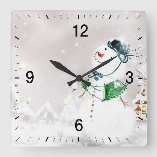 Schneefall zu Weihnachten 1 Quadratische Wanduhr (Vorderseite)