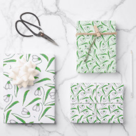 Schneefallmuster Weiß, Minze Geschenkpapier Set
